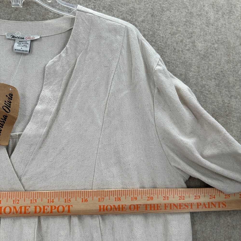 NWT Marissa Olivia Linen Blend Tunic Top Beige Split V-Neck‎ 3/4 Sleeve Large - Picture 4 of 6